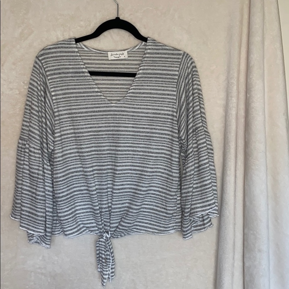 Lavender Field Gray and White Striped Top